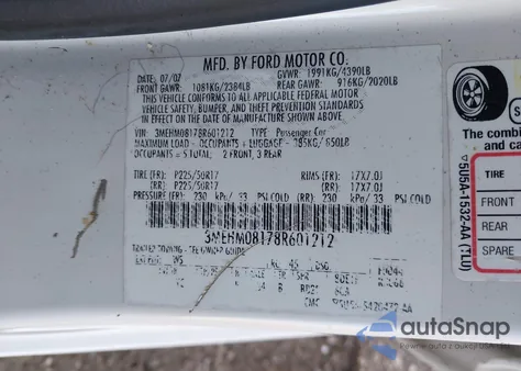 2008 Mercury Milan V6 Premier from USA, damaged, VIN 3MEHM08178R601212